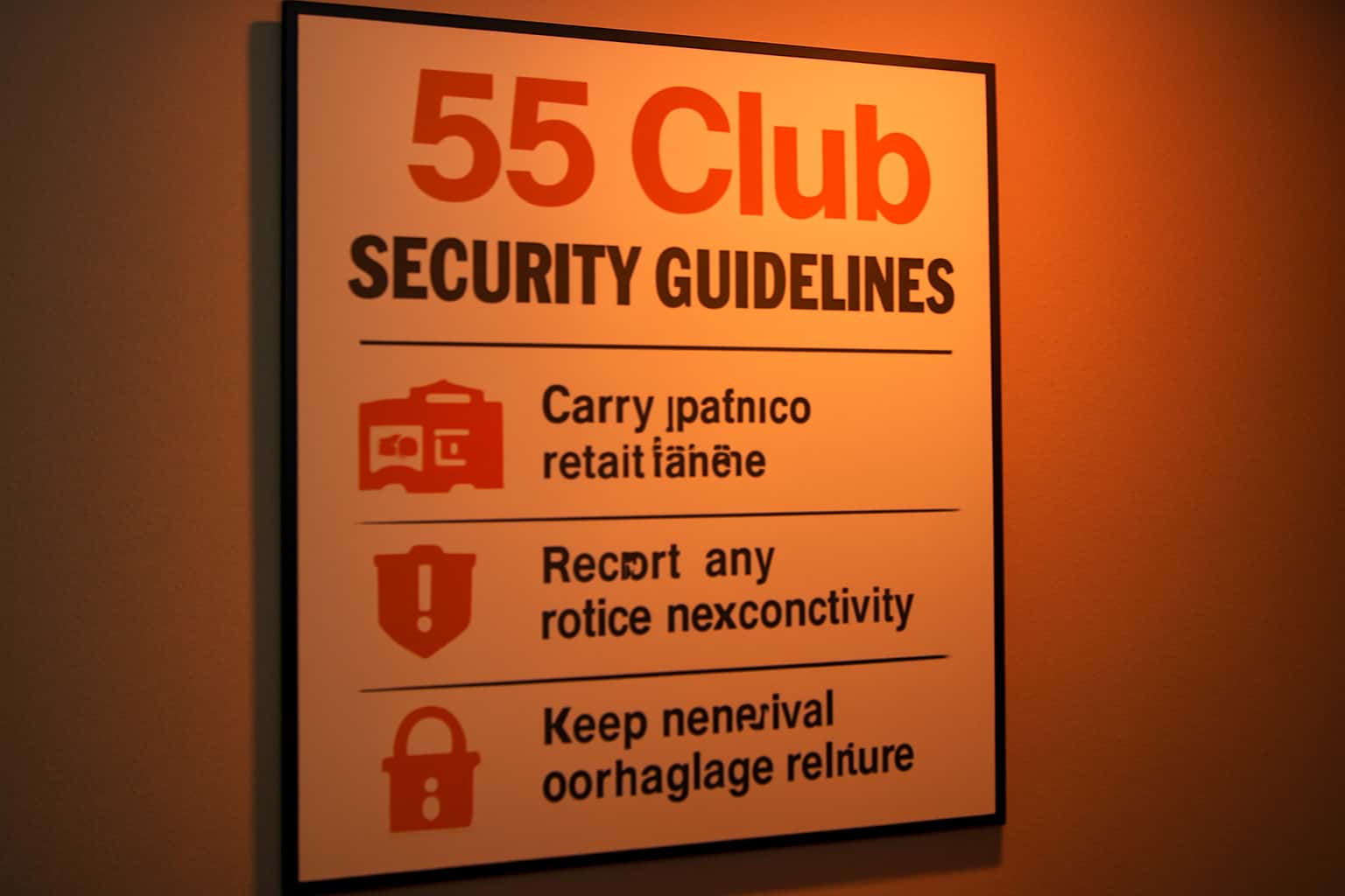 An informational graphic depicting the security guidelines for the 55 Club.