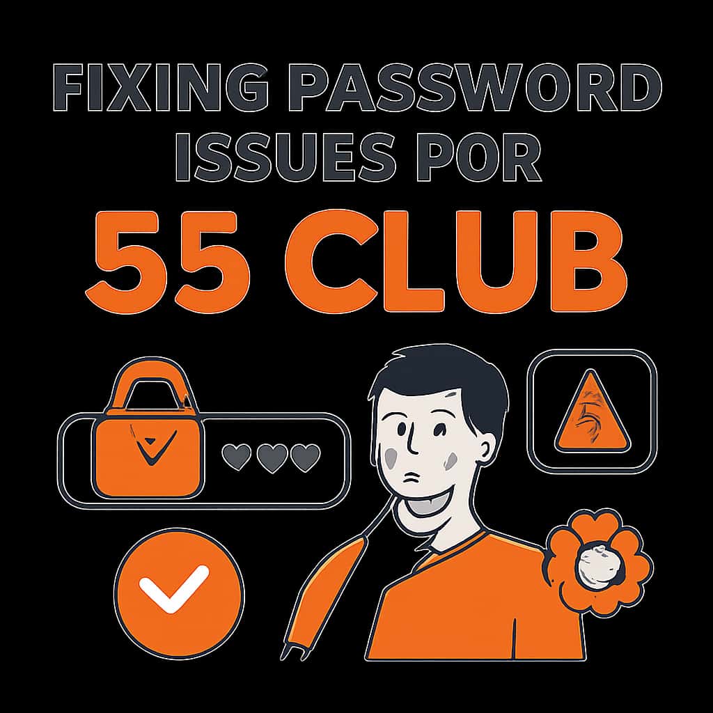 Illustration detailing the steps for resolving password issues for 55 Club.