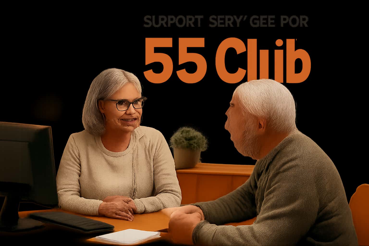 An informative scene showcasing support services related to 55 Club.