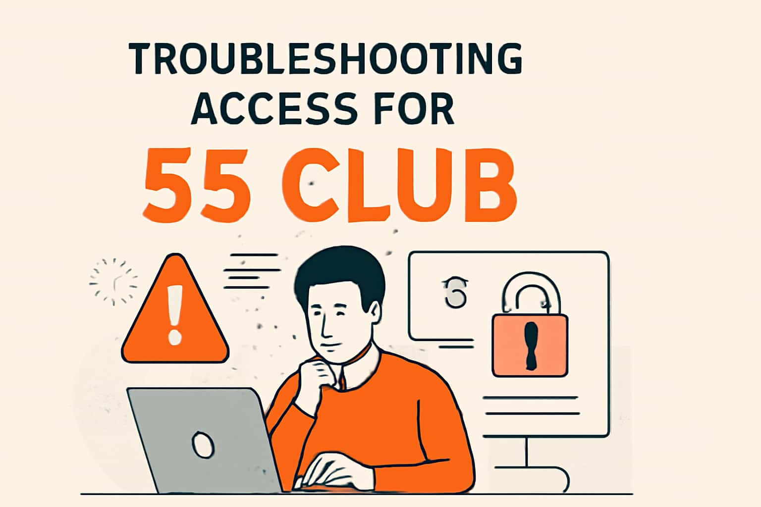 An informational scene focusing on access troubleshooting for 55 Club.