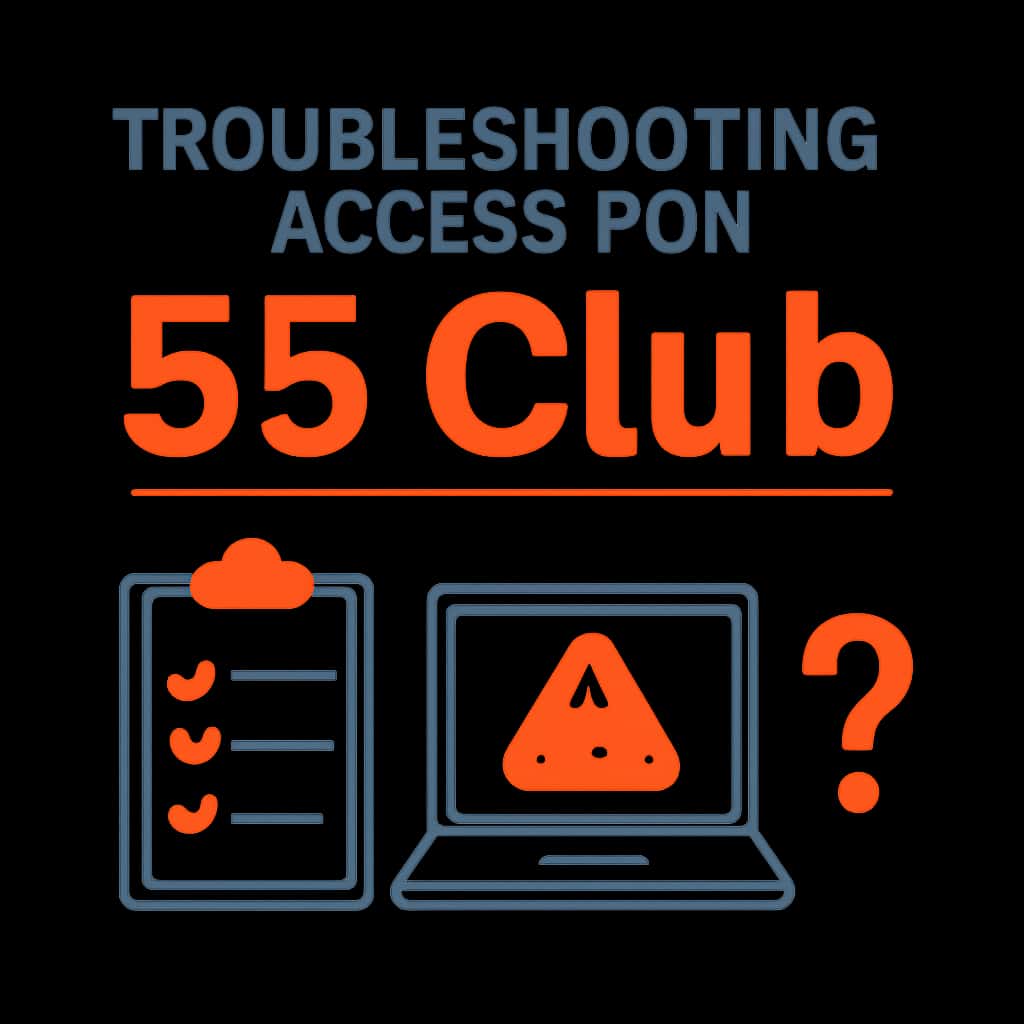An educational diagram illustrating access troubleshooting for 55 Club.