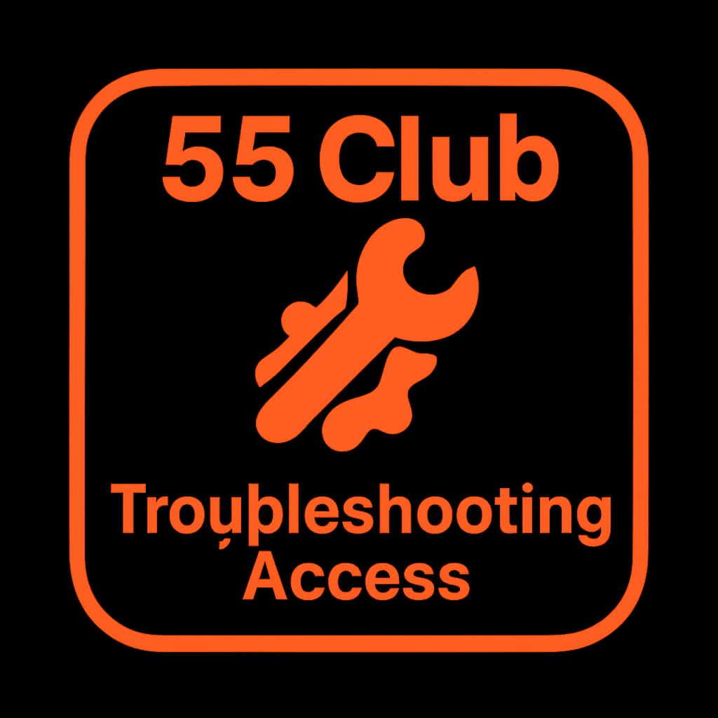 A badge representing assistance for 55 Club access issues.